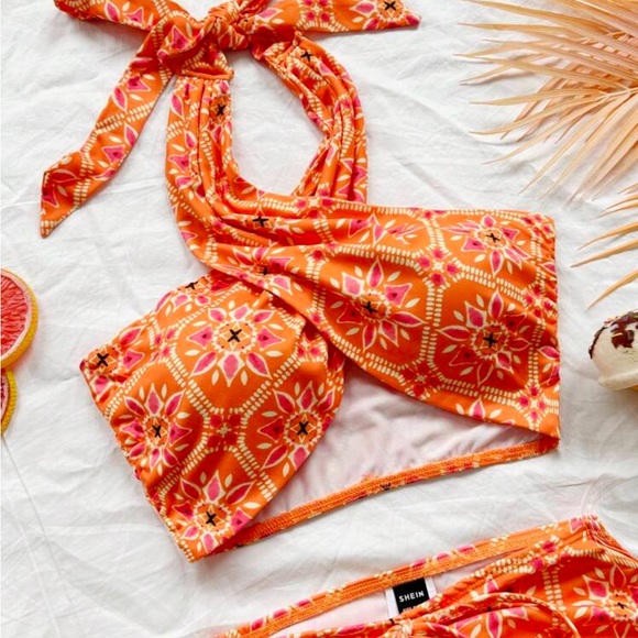 Vibrant Orange Floral Two-Piece Set - Picture 4 of 4